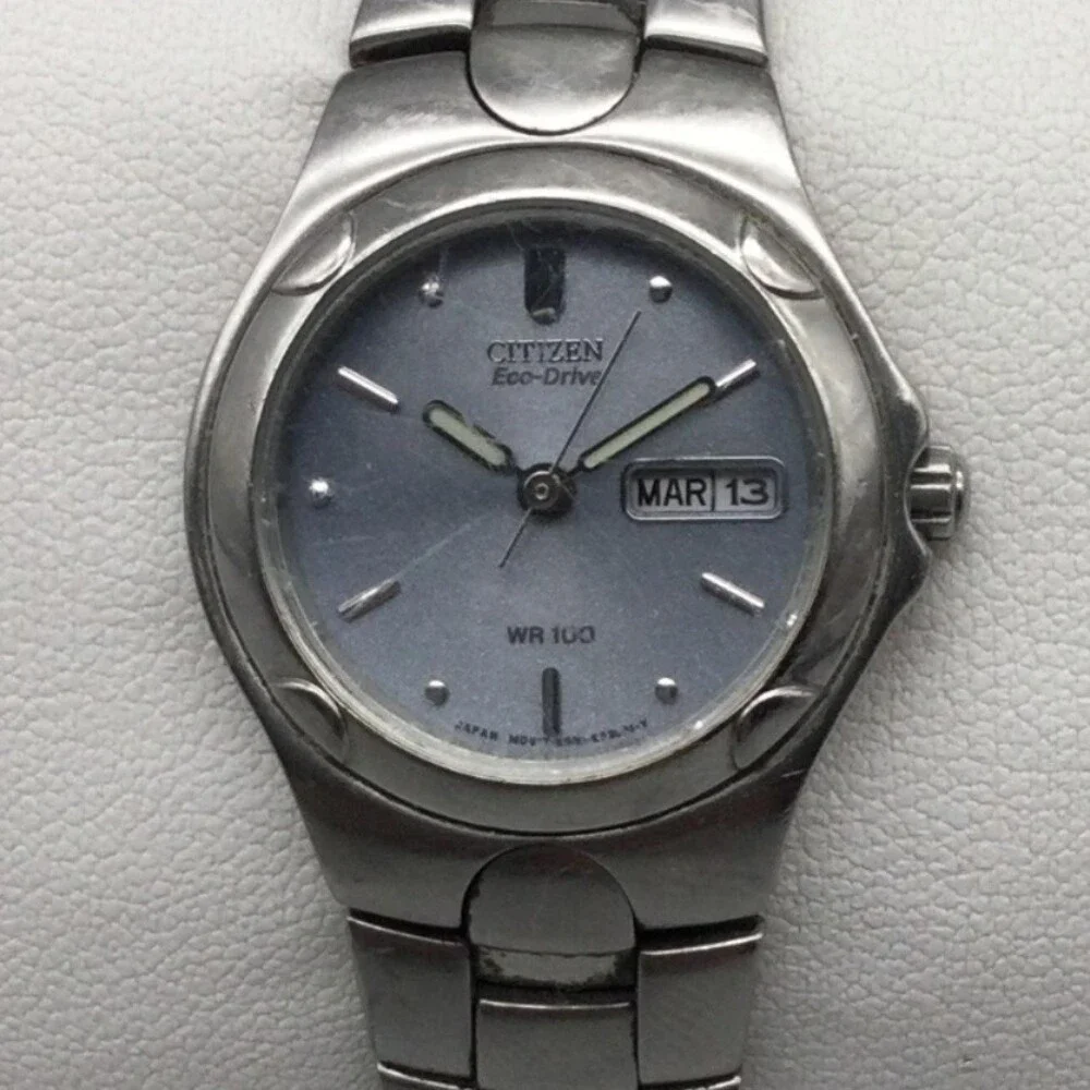 Vintage Citizen Eco-Drive Womens Watch 25mm Silver Tone Stainless Date E001 6